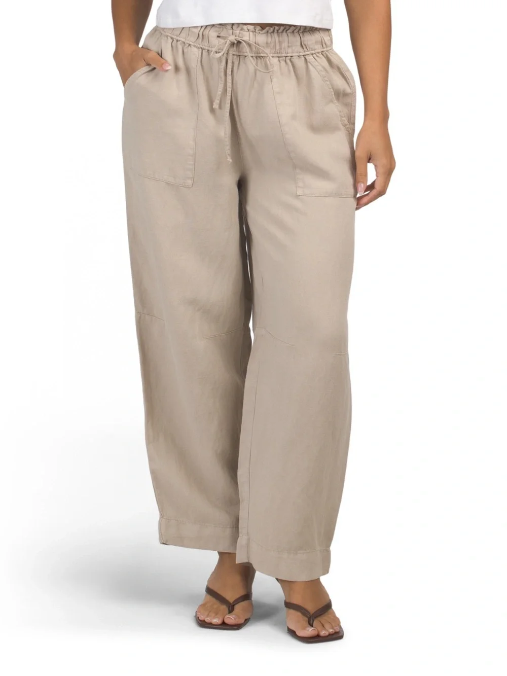 Joie Linen Blend Barrel Leg Paperbag Drawstring Waist Pants